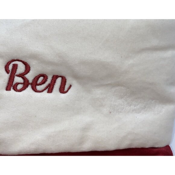 Pottery Barn Ben Velvet Christmas Stocking Holiday Monogrammed Red Cream 19 in - Picture 3 of 12